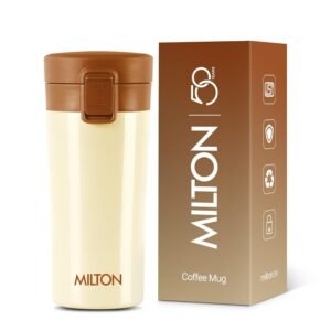 MILTON Thermosteel Vacuum Insulated Stainless Steel Coffee Mug Travel with Strainer, ISI Certified, Hot & Cold, Anti Skid Bottom, Spill Proof and Rustproof, 300 ml, Ivory